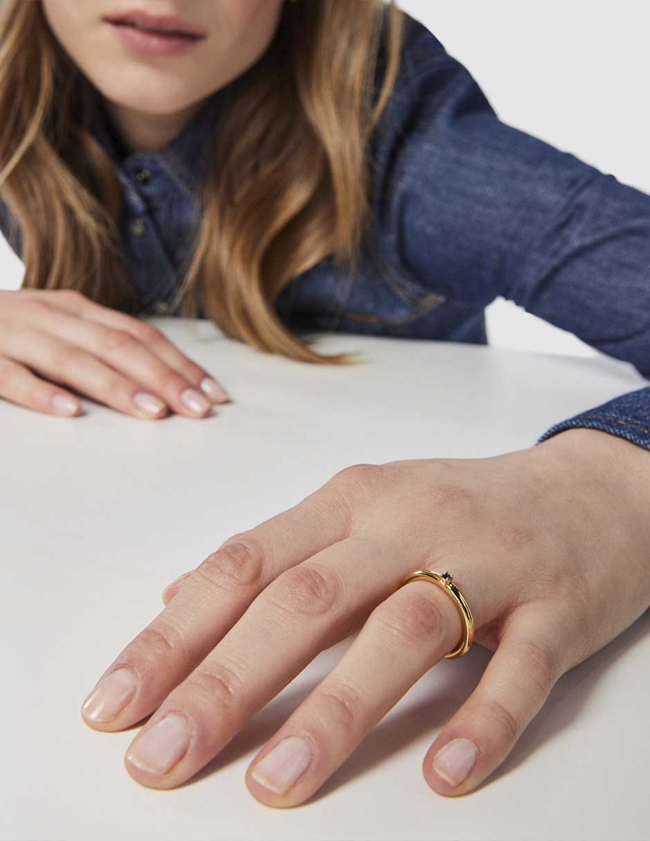 Anillo redondo Ring Mix de plata P 925 zafiro con acabado baño de oro