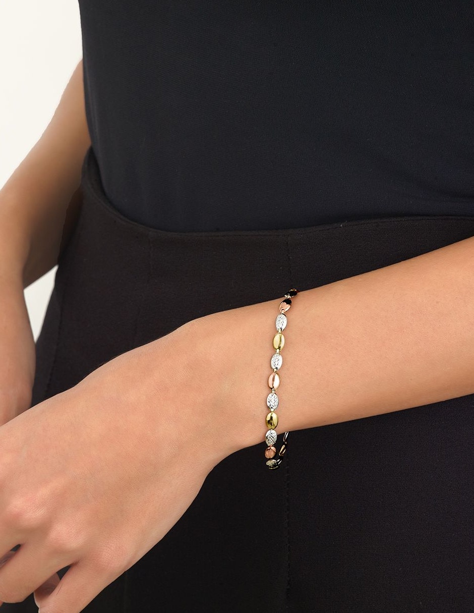 Pulsera de oro florentino 14 k con acabado brillante