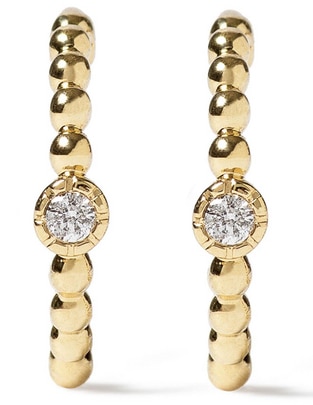 Aretes redondos de oro 14 K con acabado brillante diamante 1