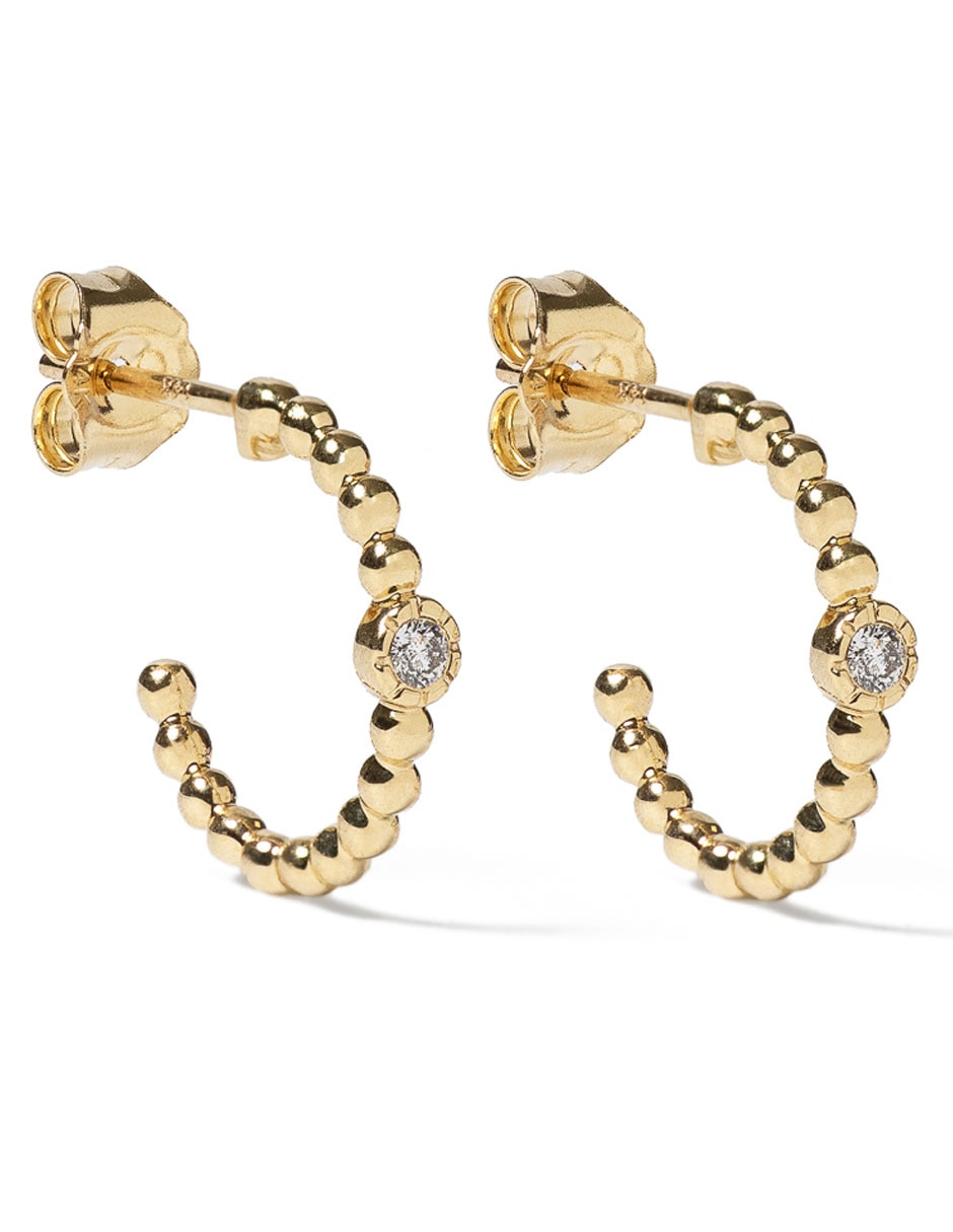Aretes redondos de oro 14 K con acabado brillante diamante 2