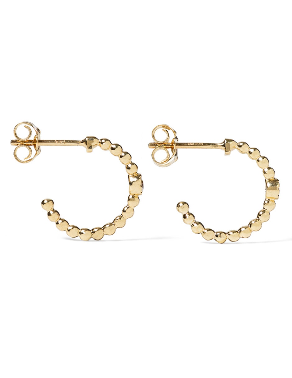 Aretes redondos de oro 14 K con acabado brillante diamante 3