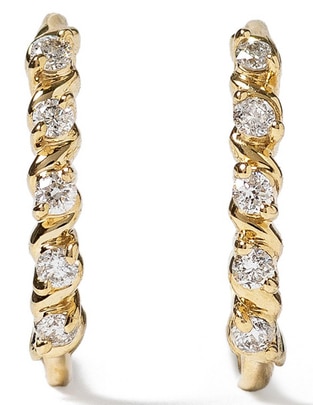 Aretes de círculo de oro 14 K con acabado brillante diamante 1