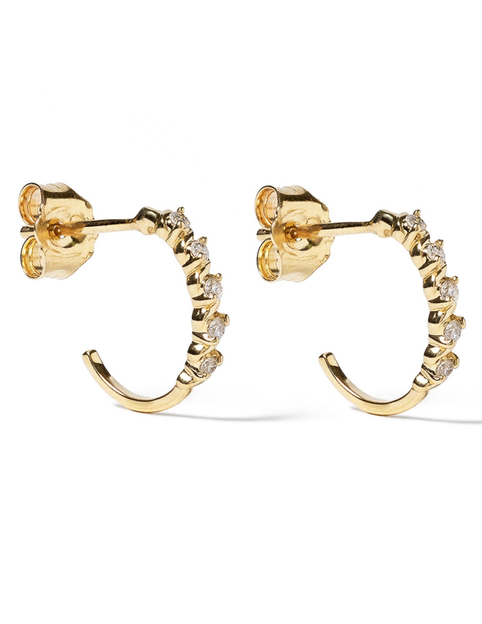 Aretes de círculo de oro 14 K con acabado brillante diamante 2