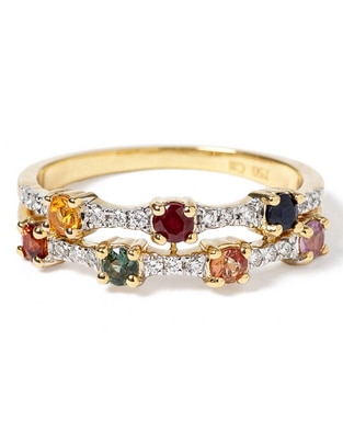 Anillo redondo 14 k de oro zafiro pavé