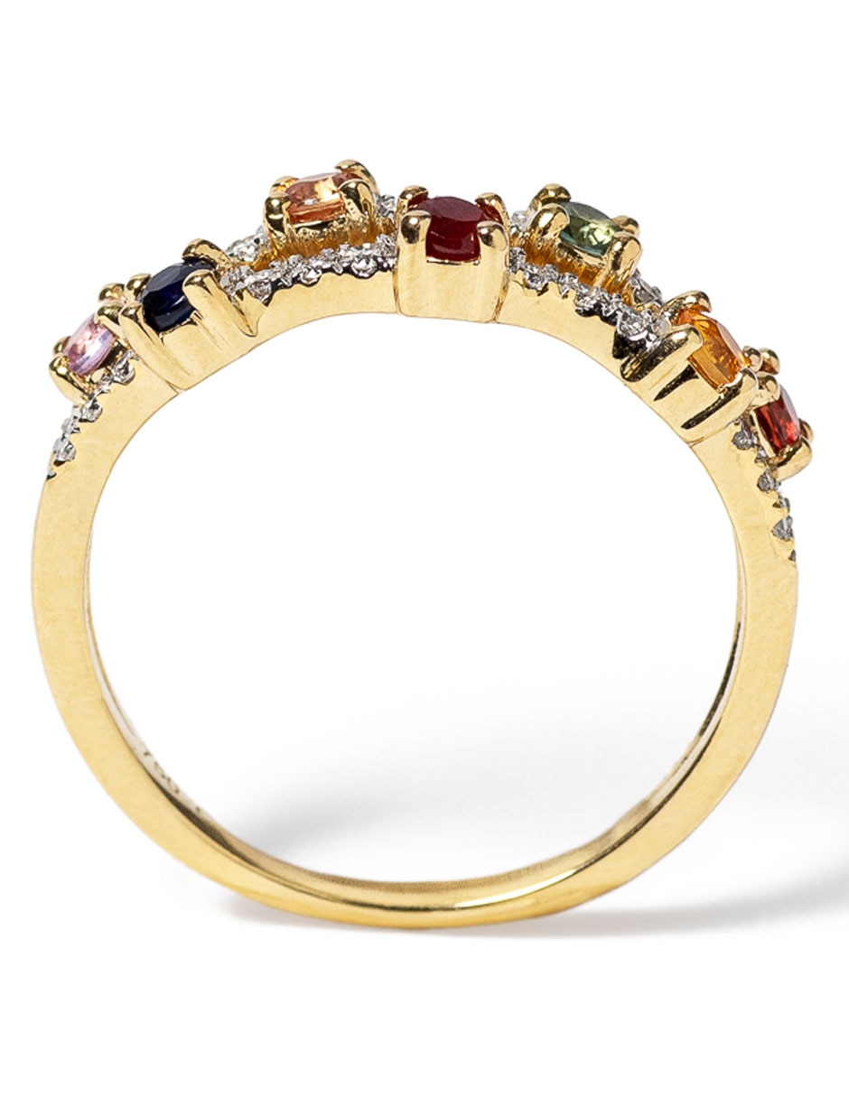 Anillo redondo 14 k de oro zafiro pavé 4