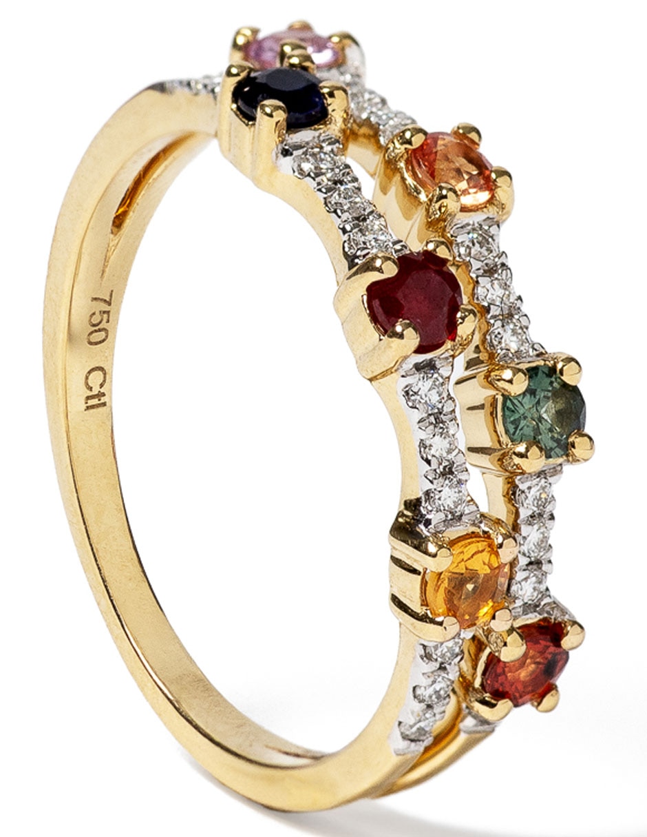 Anillo redondo 14 k de oro zafiro pavé 3