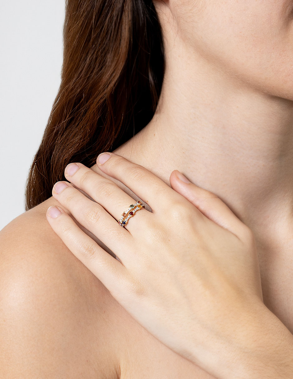 Anillo redondo 14 k de oro zafiro pavé 2
