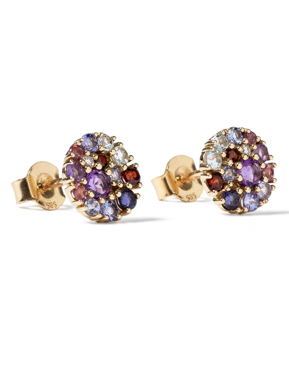 Aretes redondos de oro 14 K con acabado brillante zirconia 2