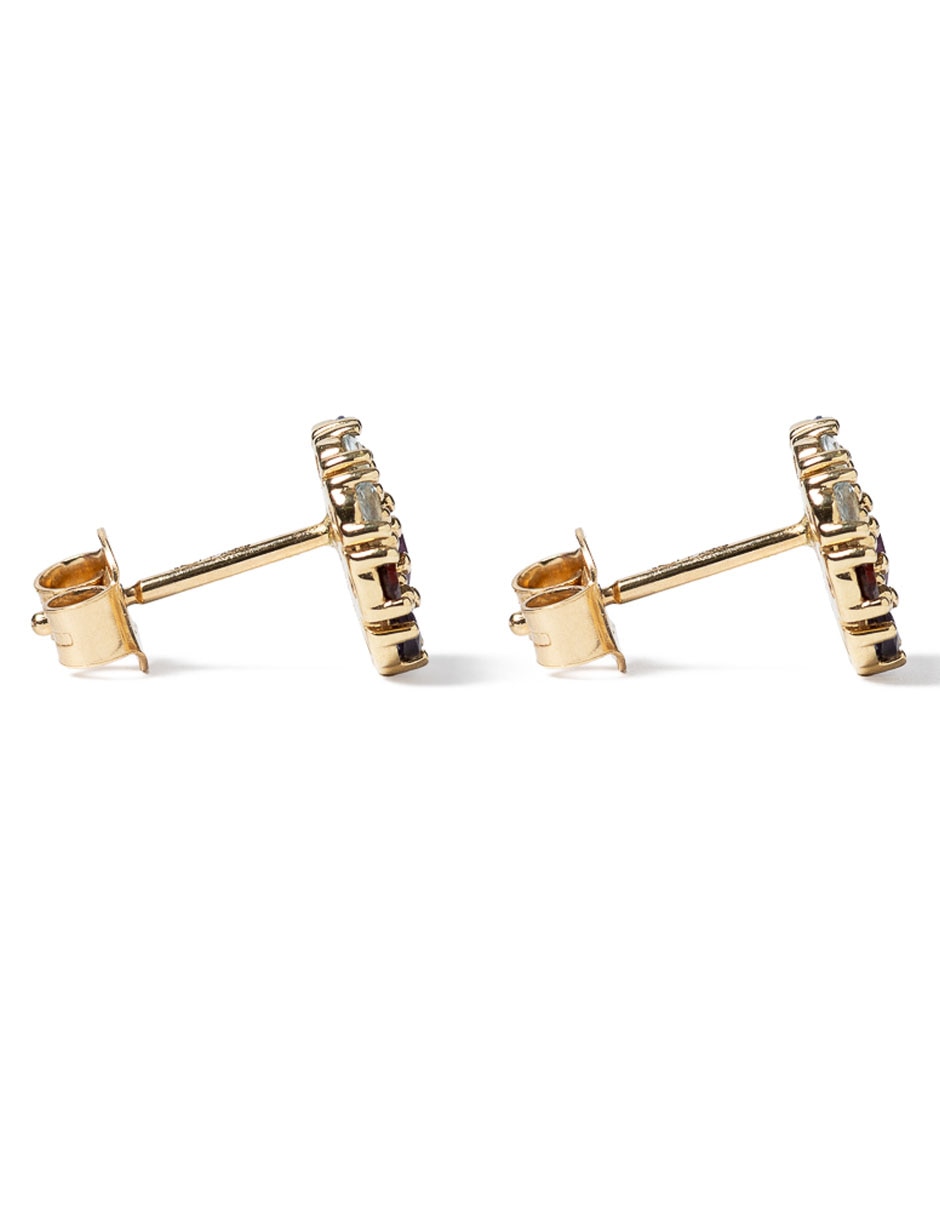 Aretes redondos de oro 14 K con acabado brillante zirconia 3