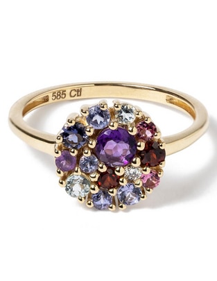 Anillo con gema Jayda 14 k de oro amarillo diamante brillante
