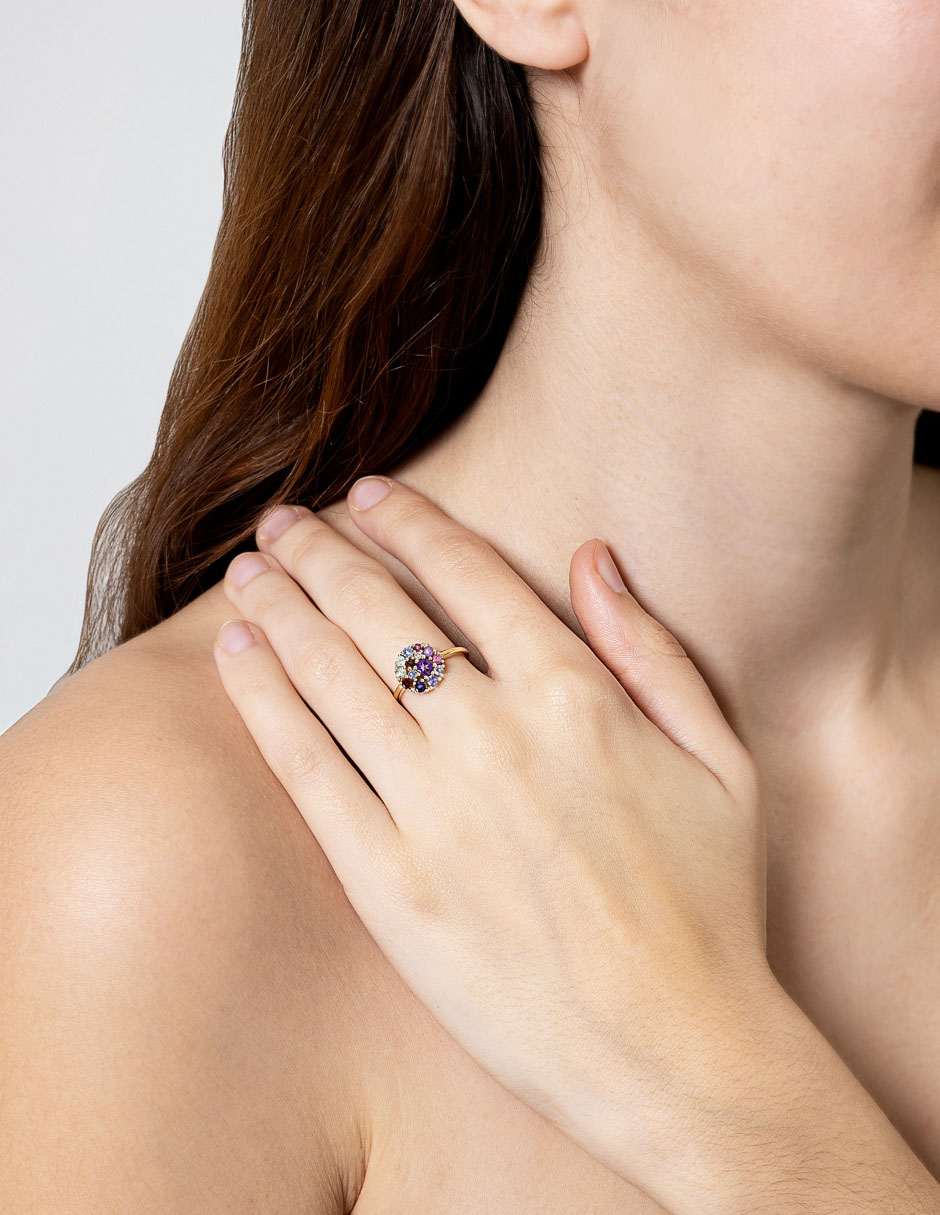 Anillo con gema 14 k de oro amarillo diamante brillante