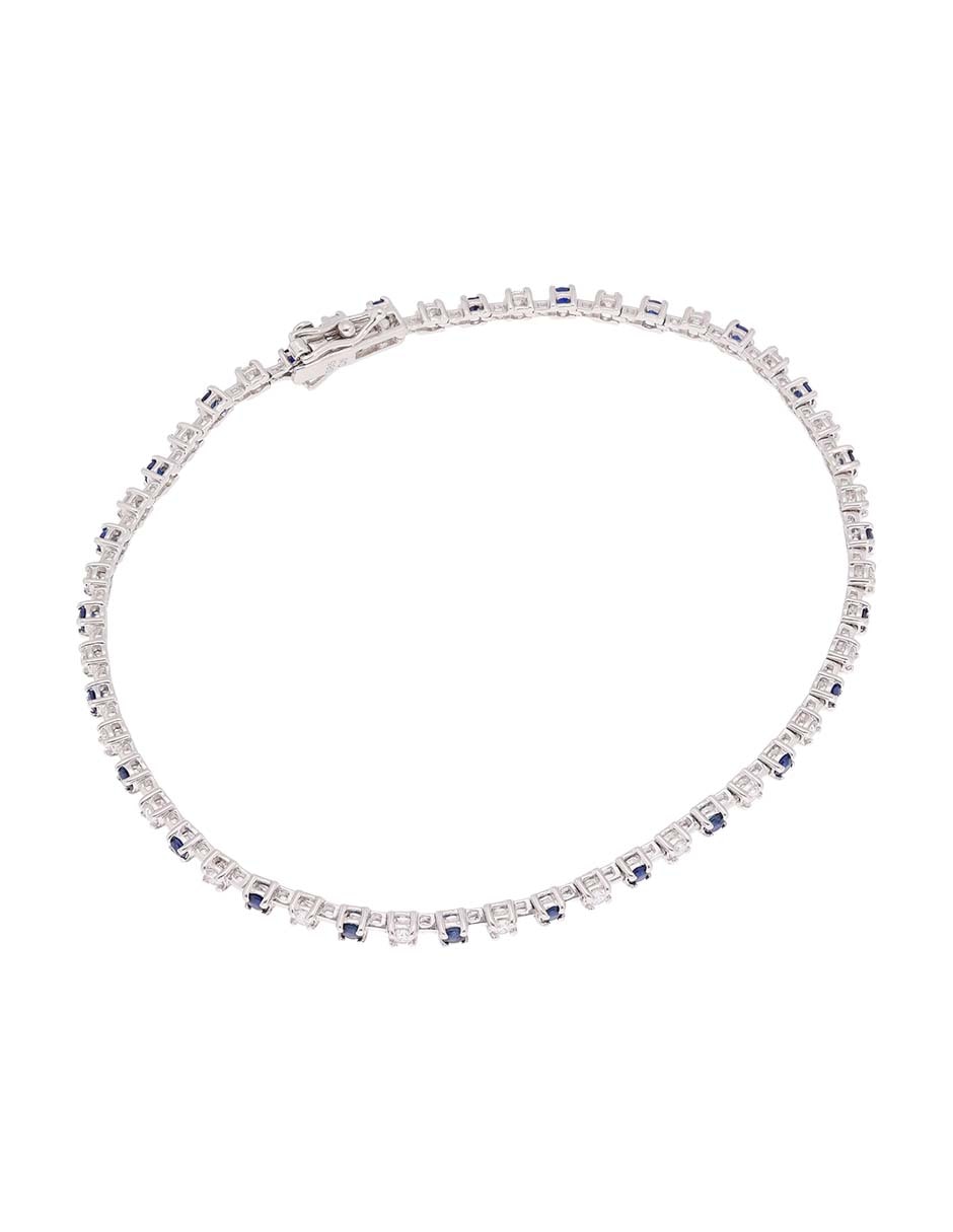 Pulsera de oro blanco con zafiro y diamante 14 K acabado brillante Pulsera de oro blanco con zafiro y diamante 14 K acabado brillante