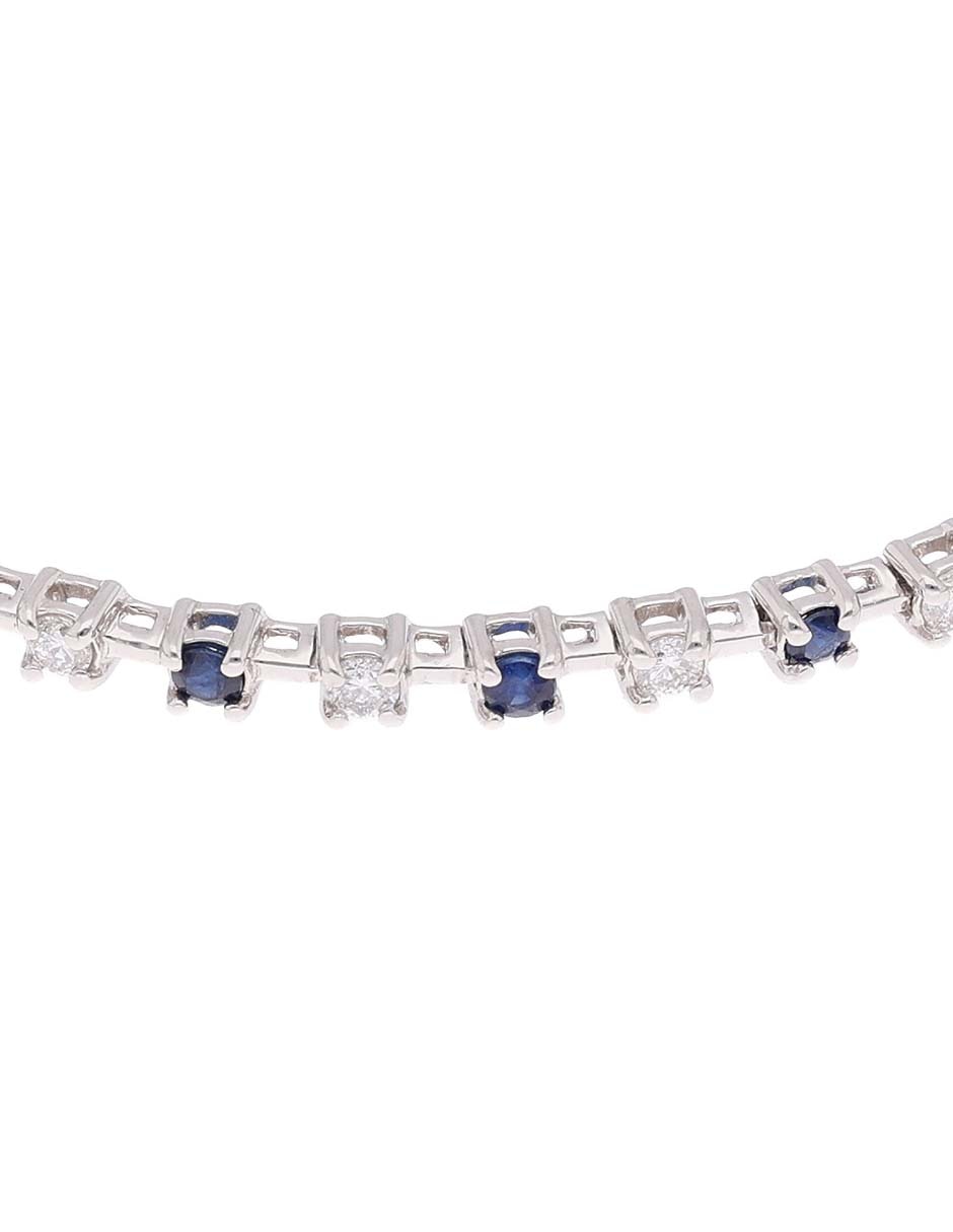 Pulsera de oro blanco con zafiro y diamante 14 K acabado brillante 3