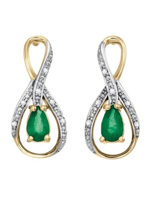 Broqueles de infinito de oro 14 K esmeralda y diamante 1