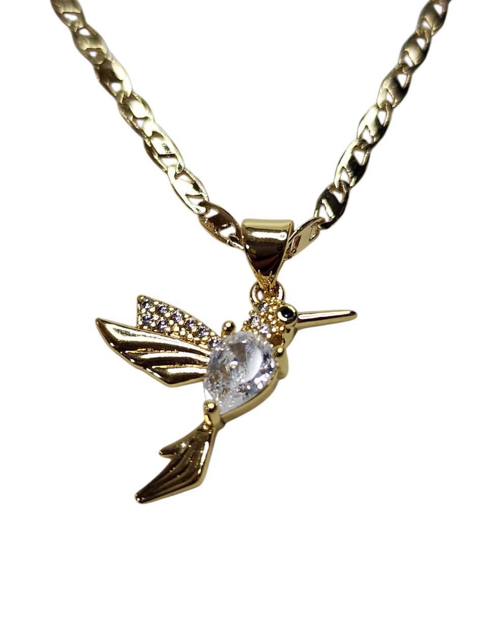 Collar con dije colibrí Aves de oro laminado 14 K Collar con dije colibrí Aves de oro laminado 14 K
