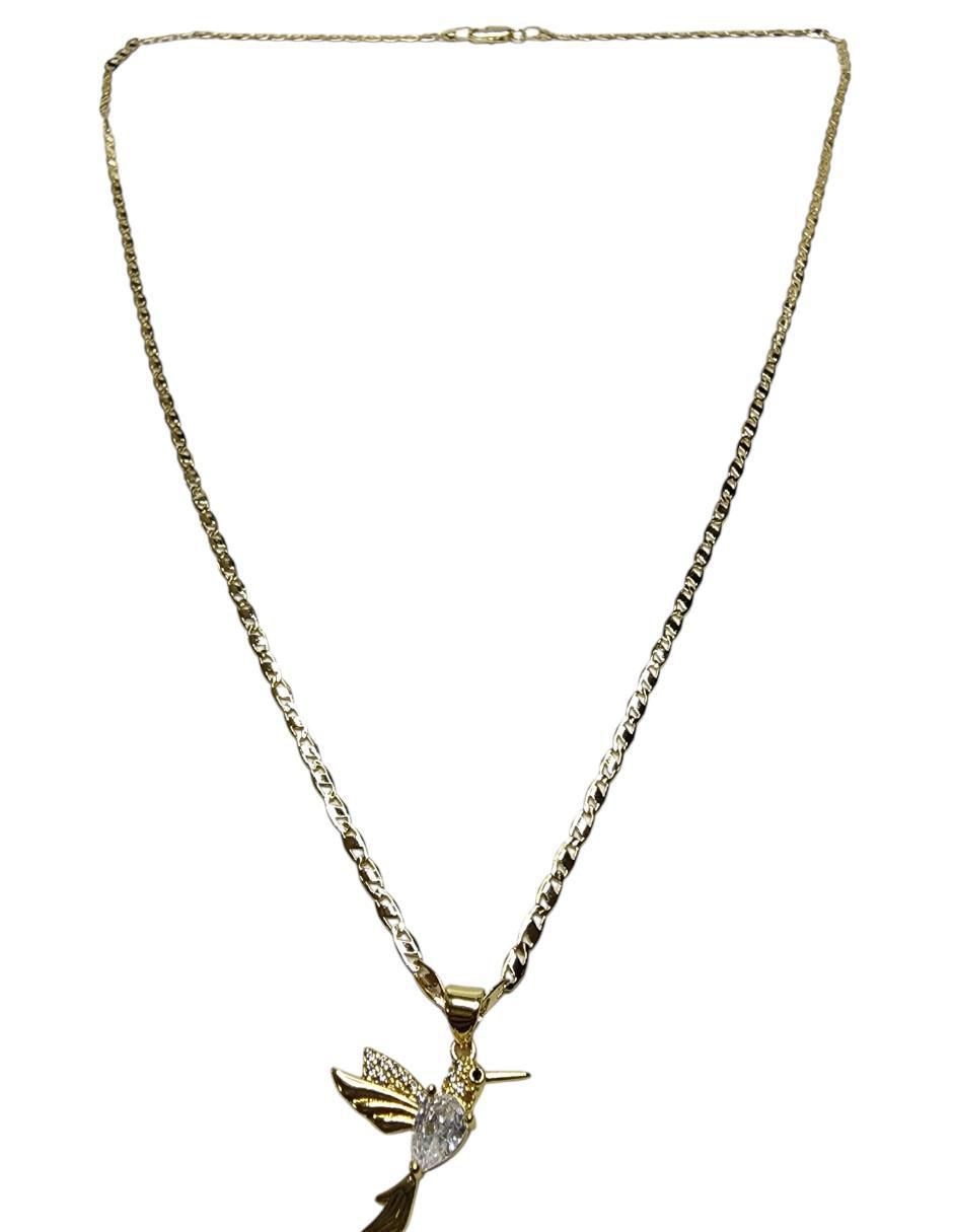 Collar con dije colibrí Aves de oro laminado 14 K 2