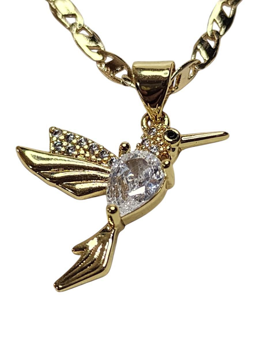 Collar con dije colibrí Aves de oro laminado 14 K 3