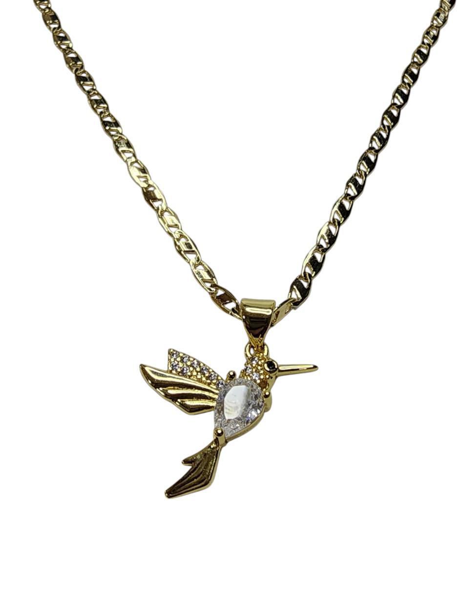 Collar con dije colibrí Aves de oro laminado 14 K 4