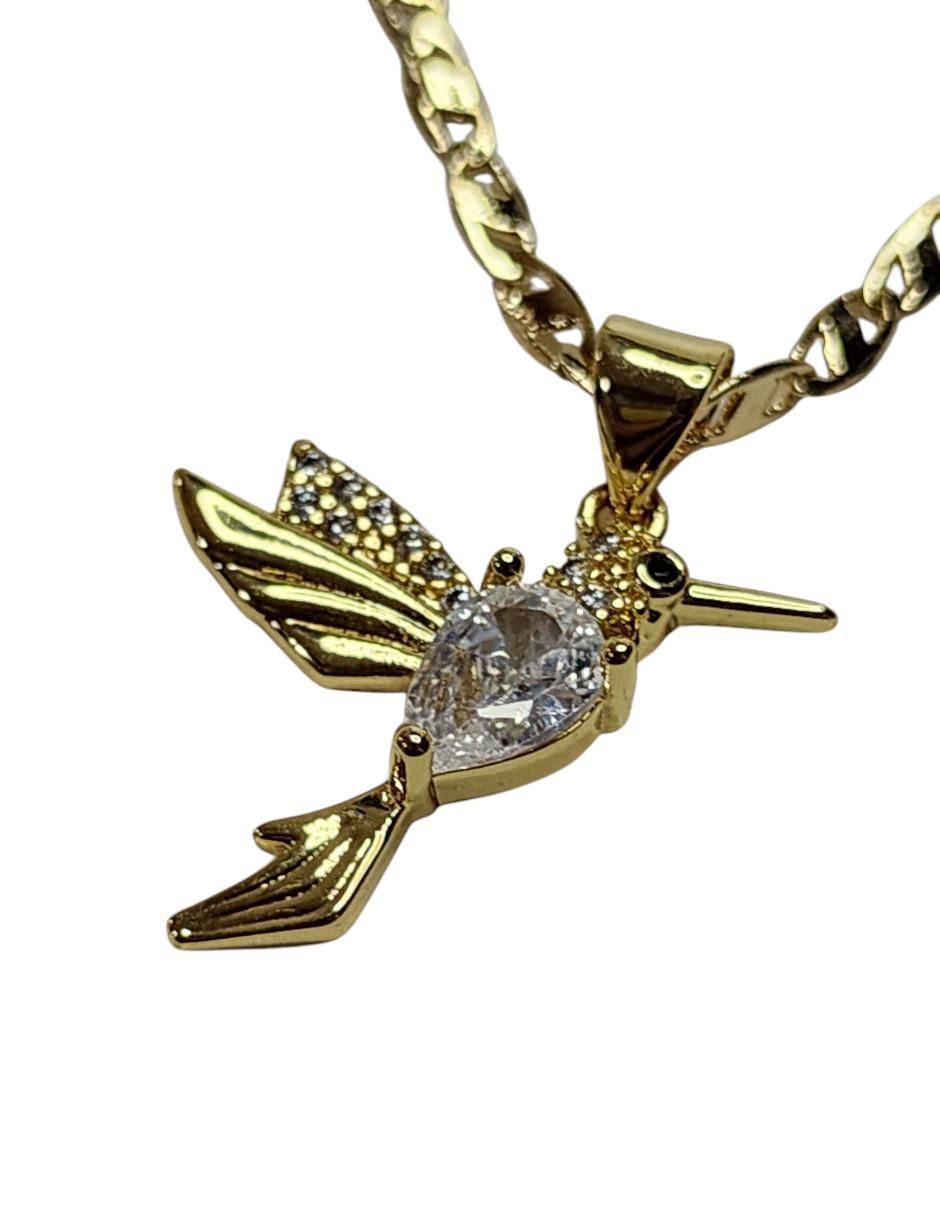 Collar con dije colibrí Aves de oro laminado 14 K 5