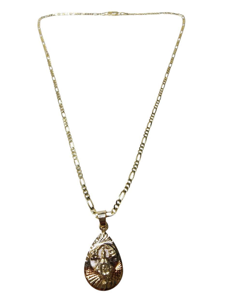Medalla y cadena gota Virgen San Juan De Los Lagos de oro laminado 14 K 2