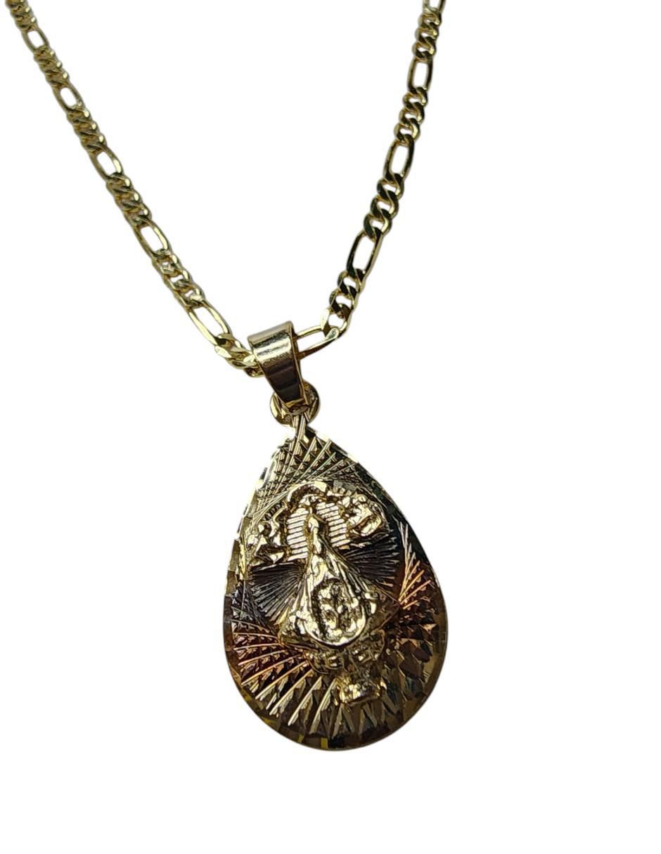 Medalla y cadena gota Virgen San Juan De Los Lagos de oro laminado 14 K 4
