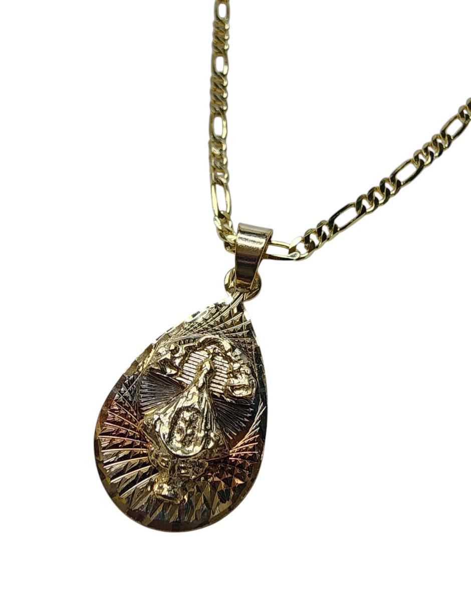 Medalla y cadena gota Virgen San Juan De Los Lagos de oro laminado 14 K 5