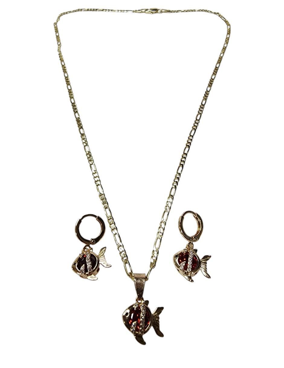 Aretes y collar de pez Limerence by Claudia Herrera Mar zirconia 2