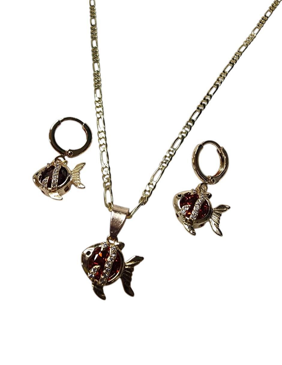 Aretes y collar de pez Limerence by Claudia Herrera Mar zirconia 3