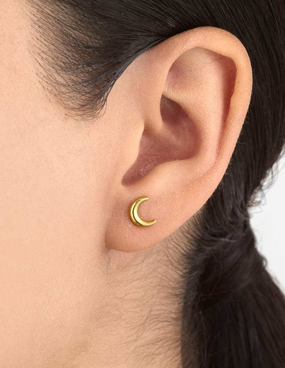 Broqueles de luna de oro 14 K con acabado brillante 2