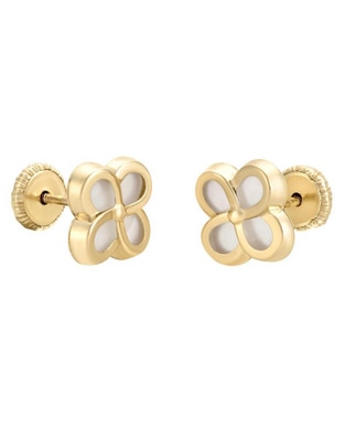 Broqueles de flor de oro 14 K con acabado liso Broqueles de flor de oro 14 K con acabado liso
