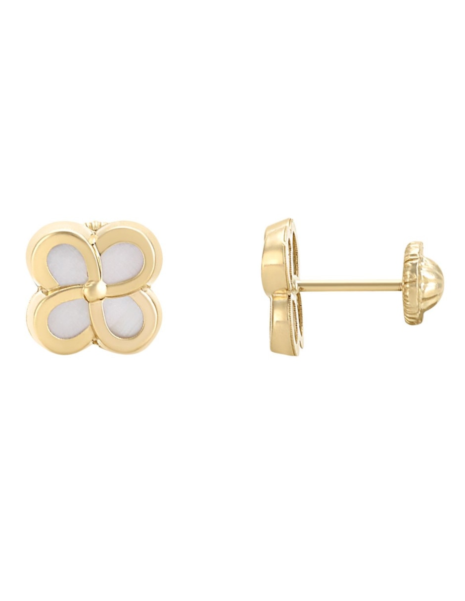 Broqueles de flor de oro 14 K con acabado liso 3