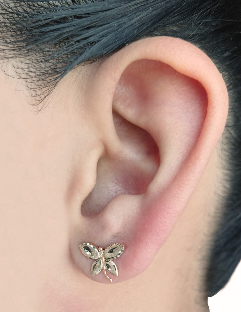 Broqueles de mariposa de oro 14 K 2