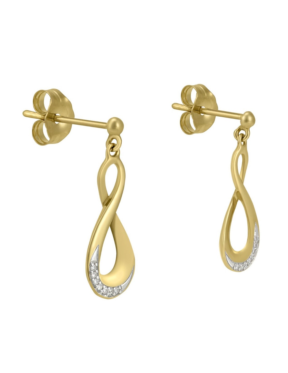Broqueles de infinito de oro 14 K diamante Broqueles de infinito de oro 14 K diamante