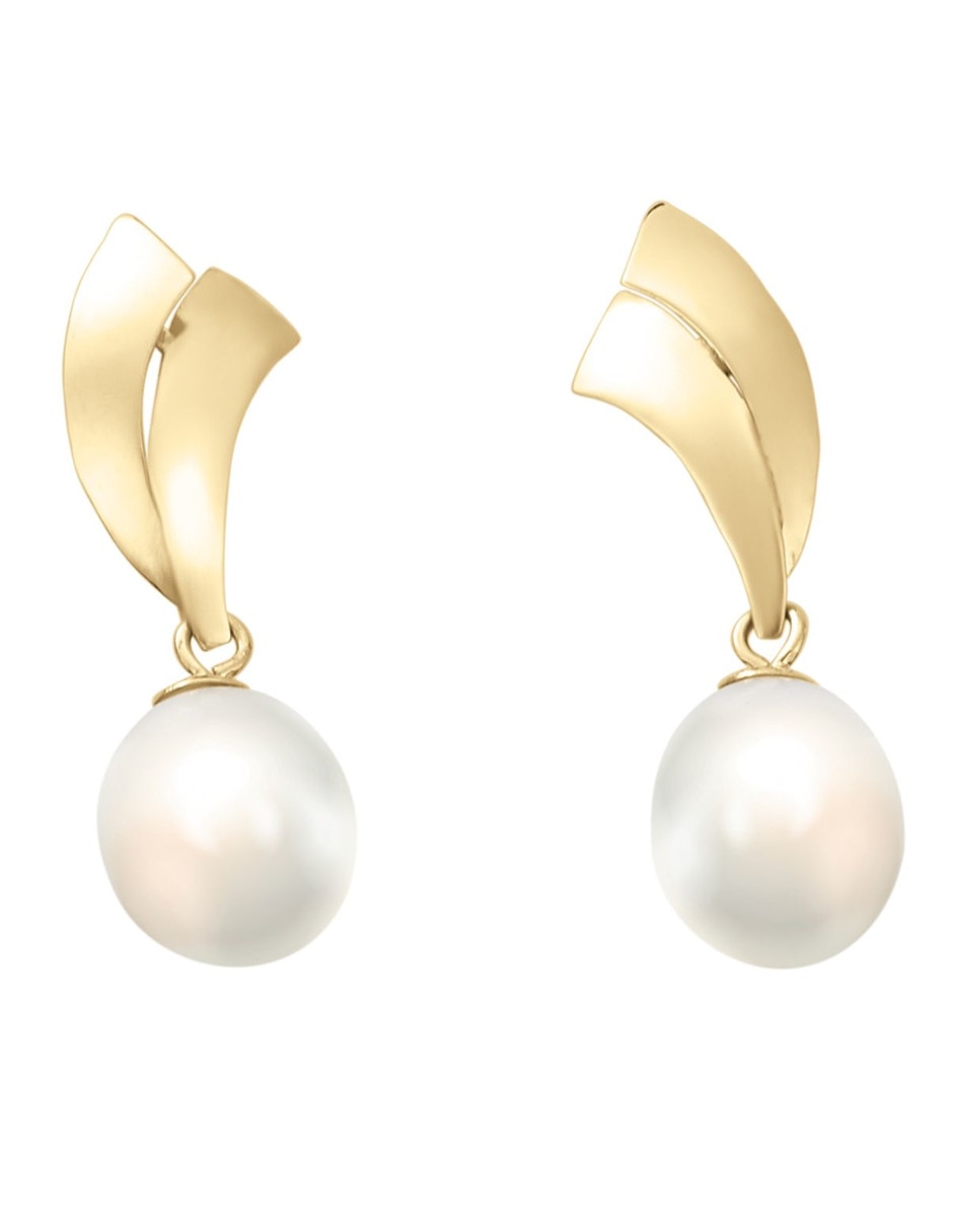 Aretes de oro 14 K con acabado brillante perla Aretes de oro 14 K con acabado brillante perla
