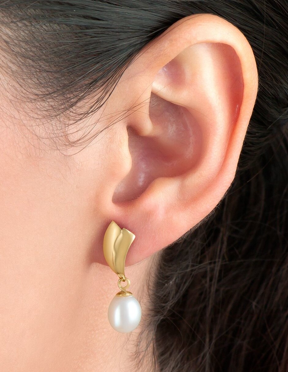 Aretes de oro 14 K con acabado brillante perla 2
