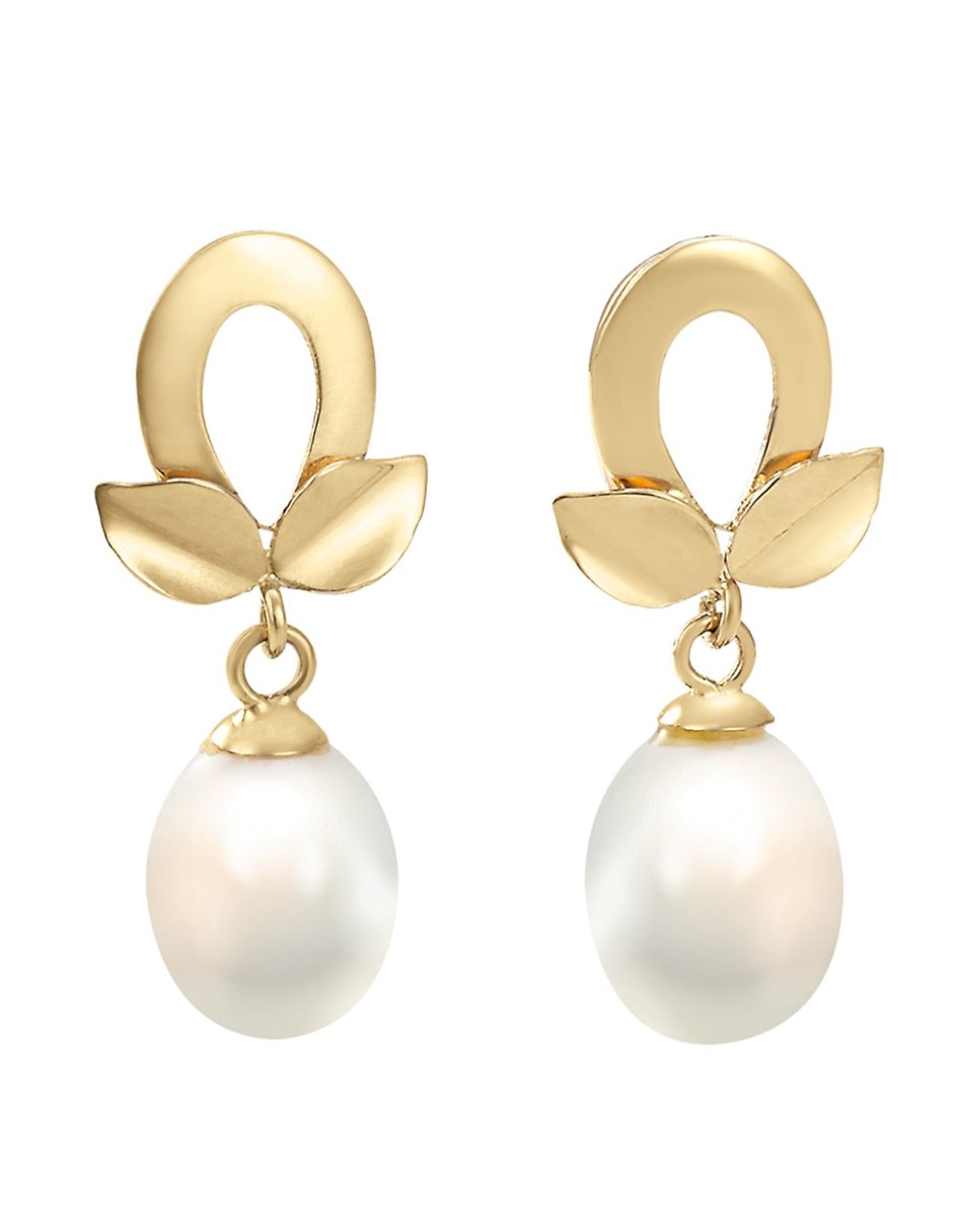 Aretes de oro 14 K con acabado brillante perla Aretes de oro 14 K con acabado brillante perla