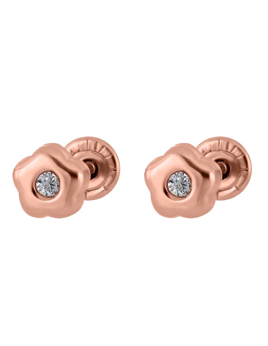 Broqueles de flor de oro rosa 14 K con acabado brillante diamante Broqueles de flor de oro rosa 14 K con acabado brillante diamante