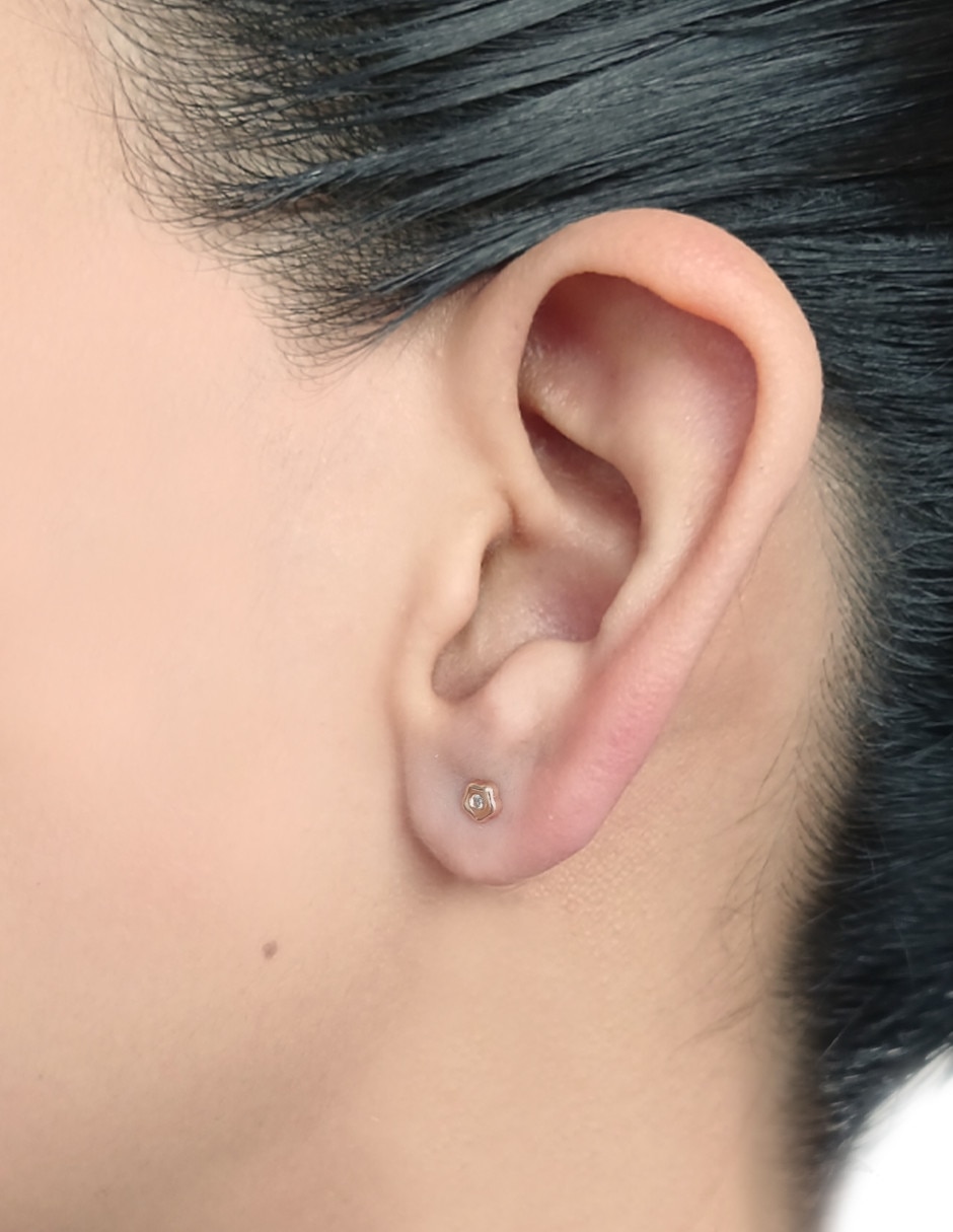 Broqueles de flor de oro rosa 14 K con acabado brillante diamante 2