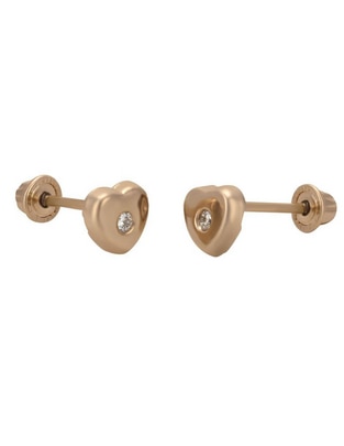 Broqueles de corazón de oro rosa 14 K con acabado brillante diamante Broqueles de corazón de oro rosa 14 K con acabado brillante diamante