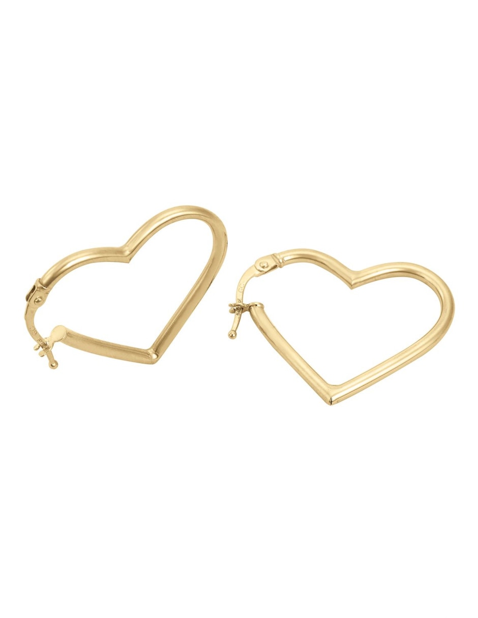Arracadas de corazón de oro 14 K con acabado brillante