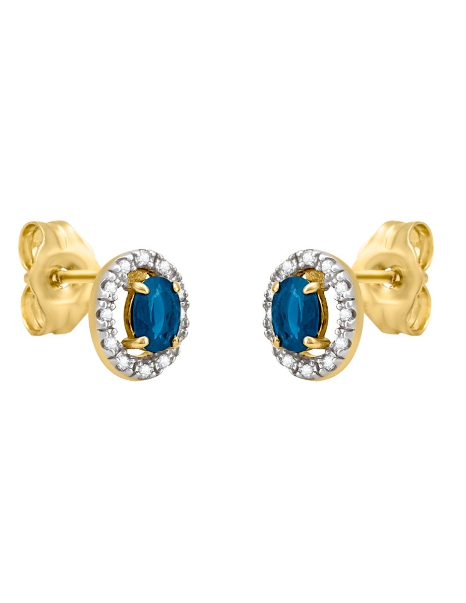 Broqueles redondos de oro 14 K zafiro y diamante Broqueles redondos de oro 14 K zafiro y diamante