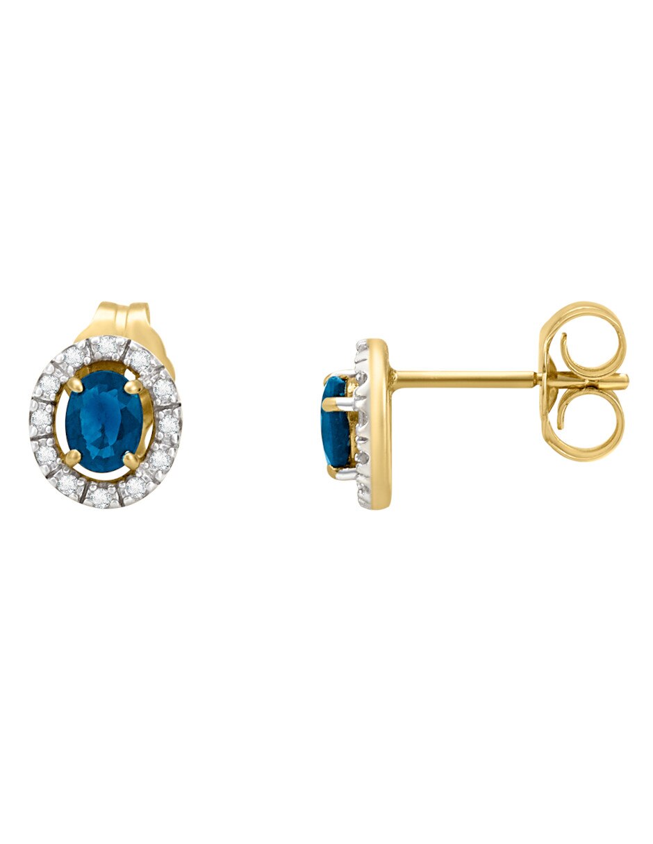 Broqueles redondos de oro 14 K zafiro y diamante 3