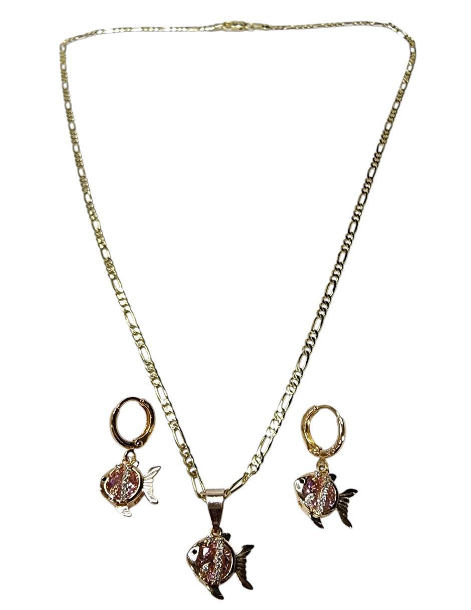Aretes y collar de pez Limerence by Claudia Herrera Mar zirconia 2