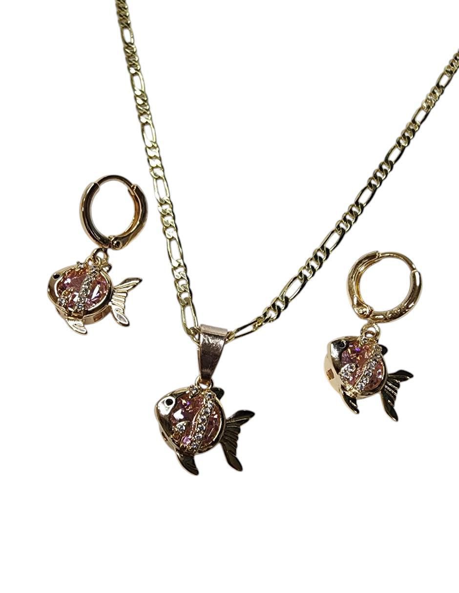Aretes y collar de pez Limerence by Claudia Herrera Mar zirconia 3
