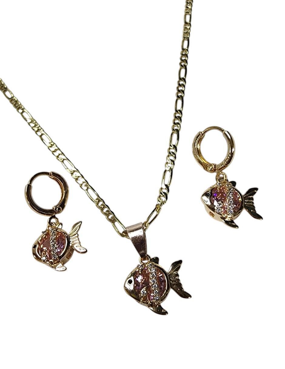 Aretes y collar de pez Limerence by Claudia Herrera Mar zirconia 4