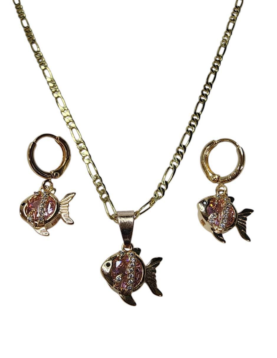 Aretes y collar de pez Limerence by Claudia Herrera Mar zirconia 5