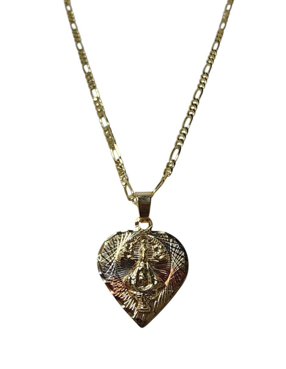 Collar corazón Virgen San Juan De Los Lagos de oro laminado 14 K Collar corazón Virgen San Juan De Los Lagos de oro laminado 14 K