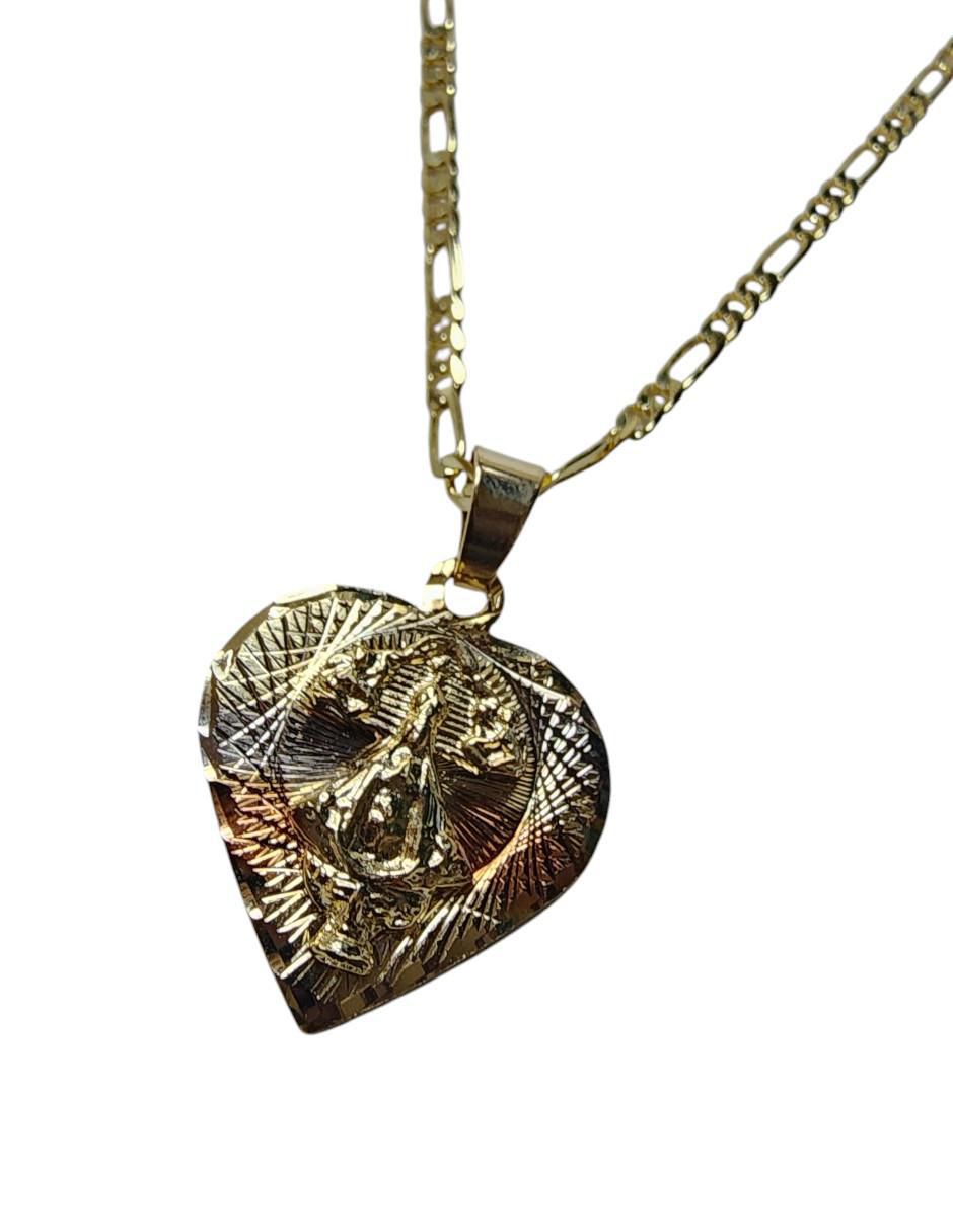 Collar corazón Virgen San Juan De Los Lagos de oro laminado 14 K 3