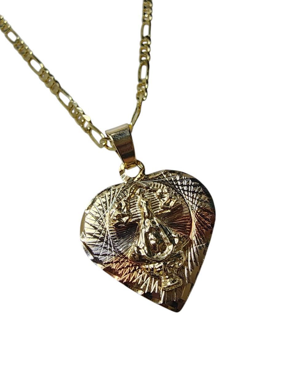 Collar corazón Virgen San Juan De Los Lagos de oro laminado 14 K 4