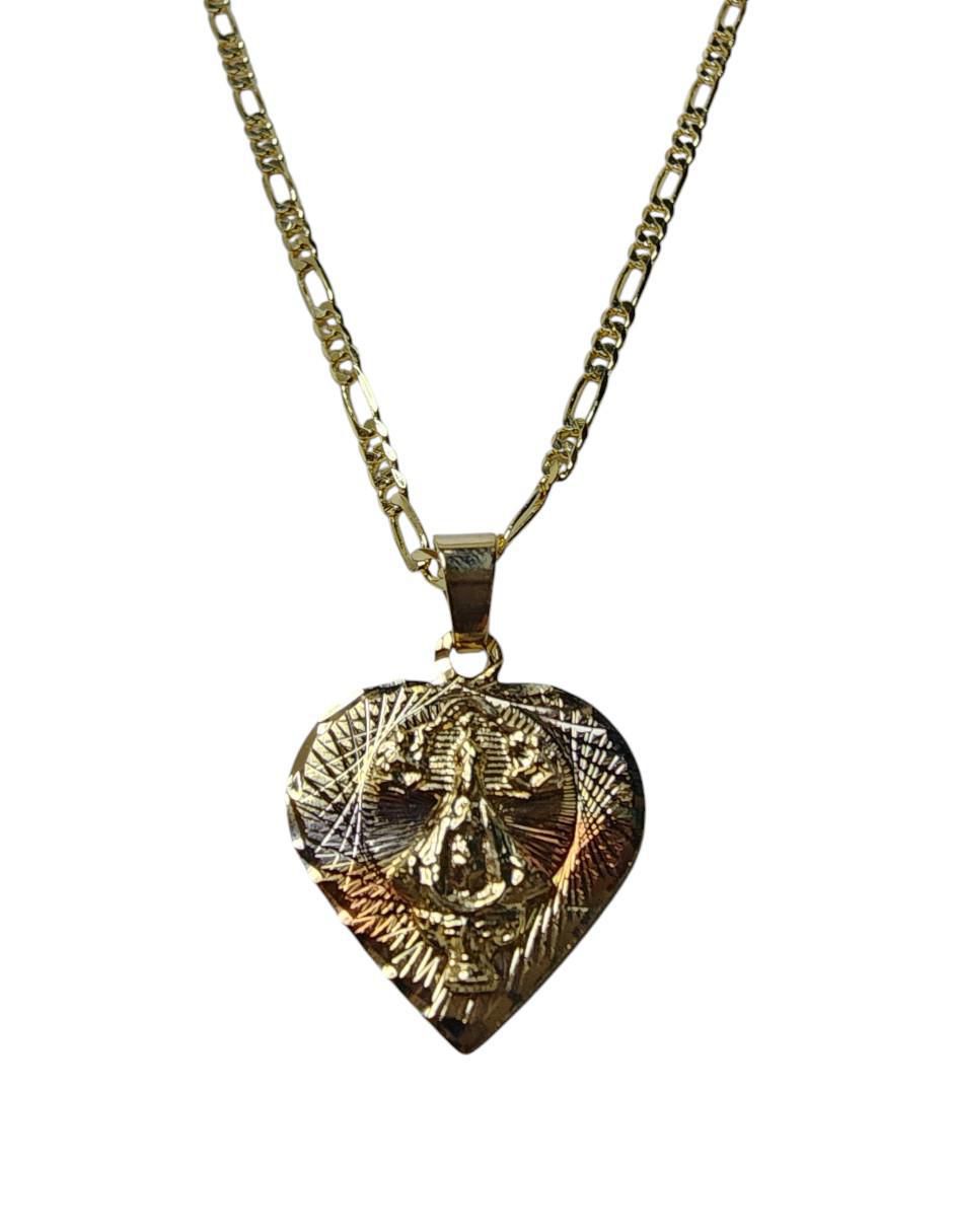 Collar corazón Virgen San Juan De Los Lagos de oro laminado 14 K 5